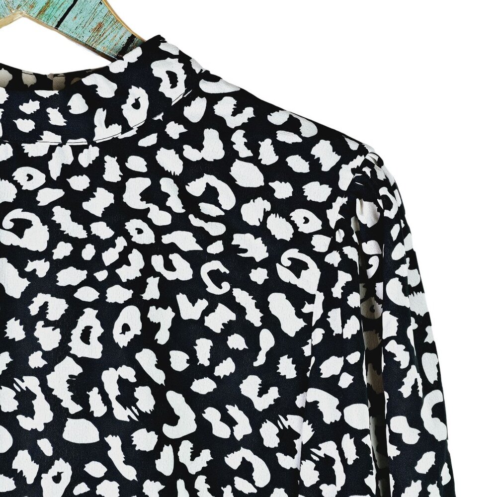 Eilly Bazar Animal Print High Neck Long Sleeve Lace Tiered Open Back Dress, NWT - Picture 7 of 11